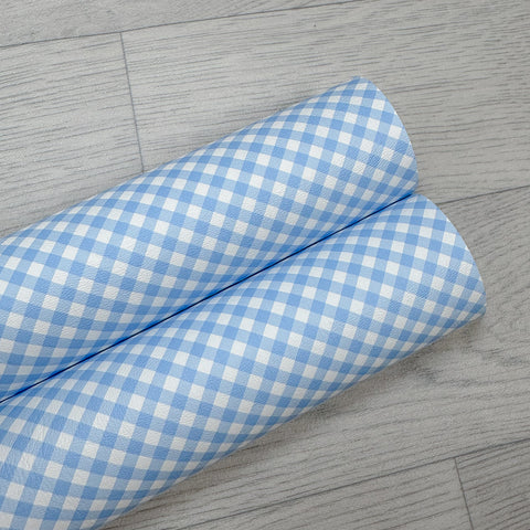 Pale Blue Gingham Leatherette