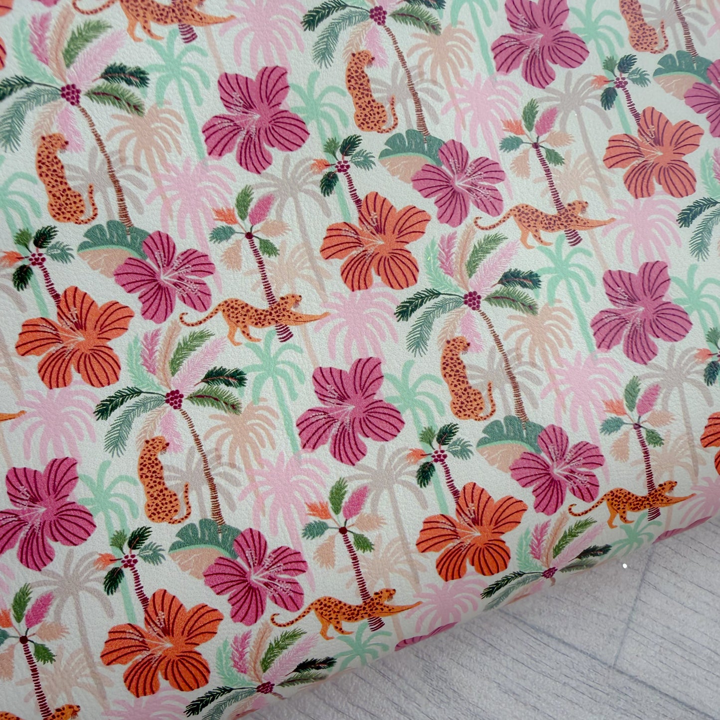 Tropical Leopard Flowers Faux Leather Sheet