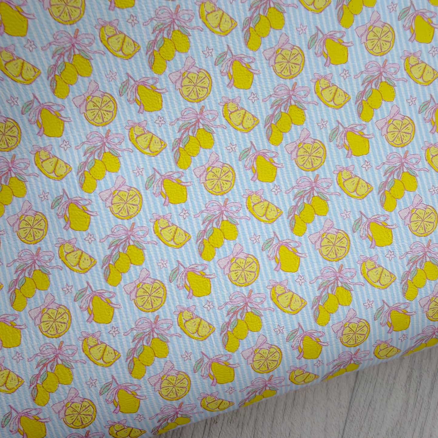 Pale Blue Lemon Bows Faux Leather Sheet