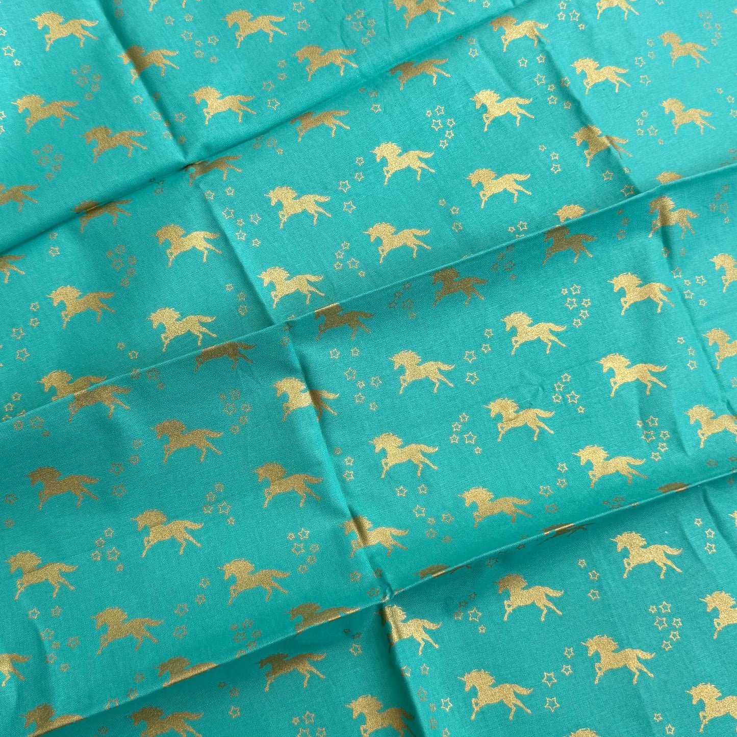 Fat Quarter Cotton Fabric Teal Gold Unicorn