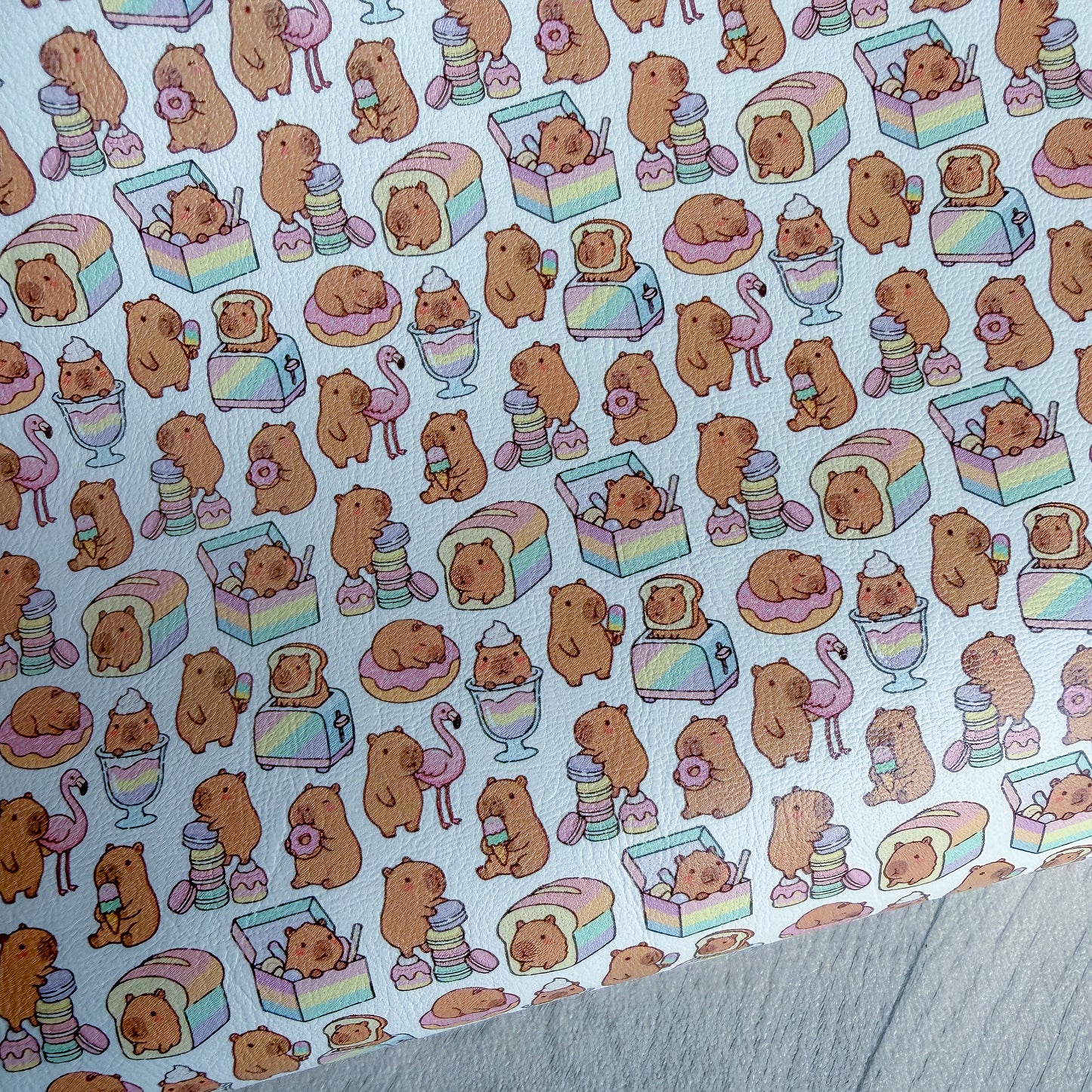 Rainbow Capybara Faux Leather Sheet