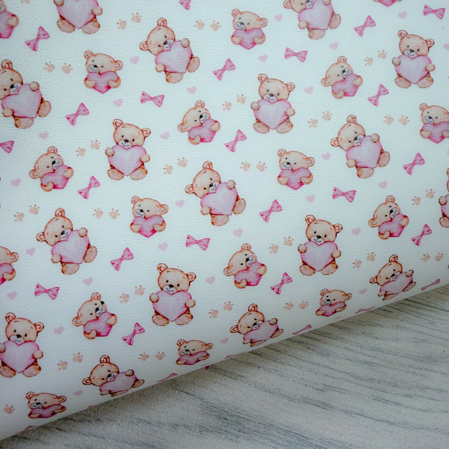 Bear Pink Hearts Leatherette