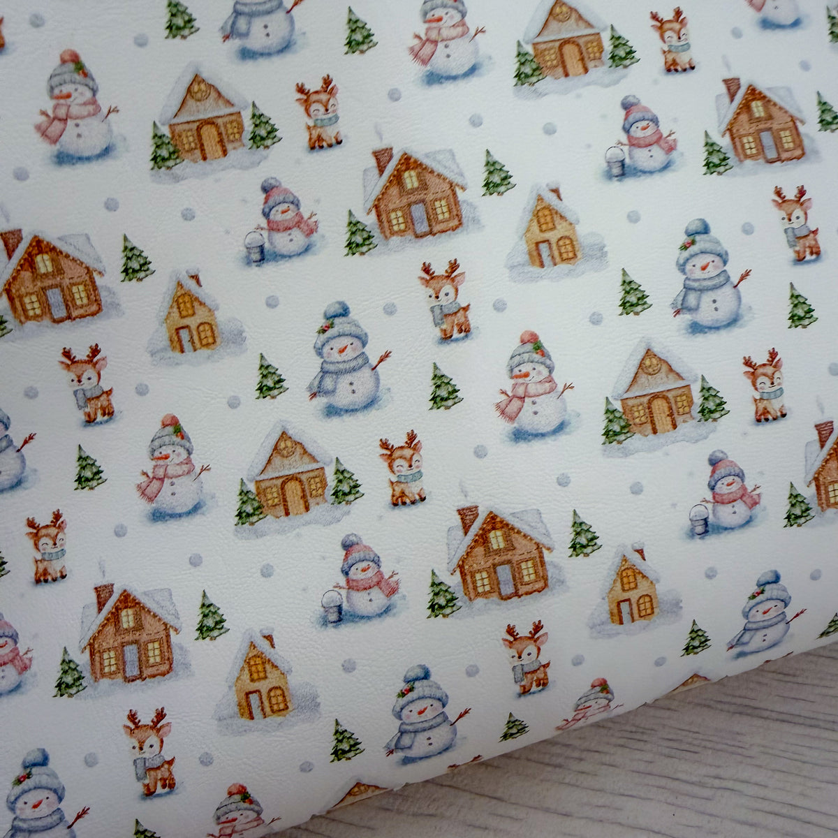 Snowy Cabin Faux Leather Sheet