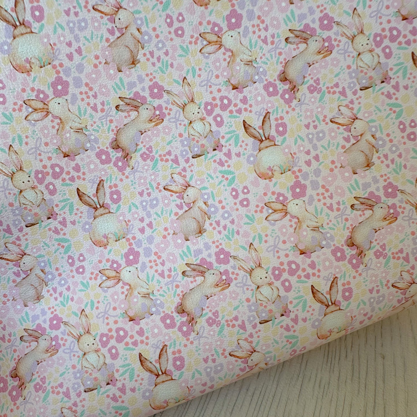 Fun Pink Blooms Bunnys Leatherette