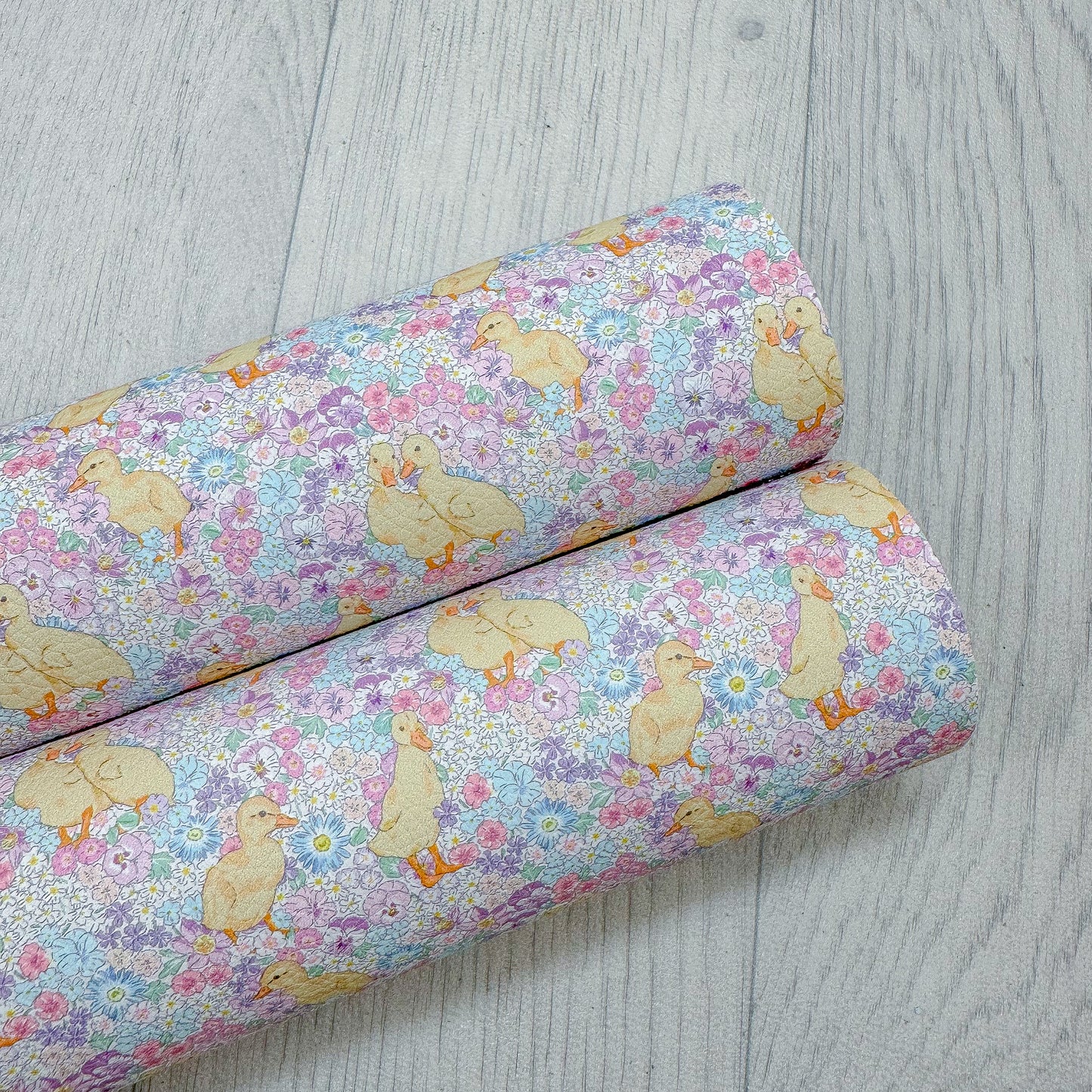Ditzy Floral Rainbow Ducklings Leatherette