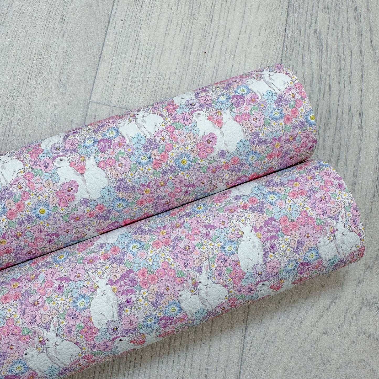 Ditzy Floral Rainbow Bunnies Leatherette