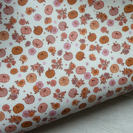 A4 Pumpkin Floral Printed Faux Leather Sheet