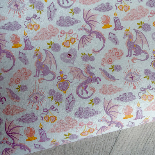 Lilac Dragons Faux Leather Sheet