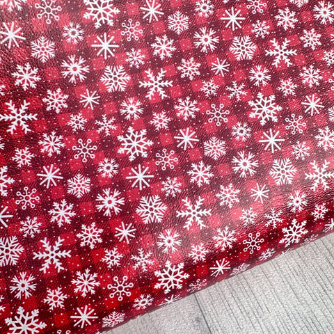 Snowflake Red Tartan Leatherette