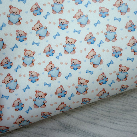 Bear Blue Hearts Leatherette