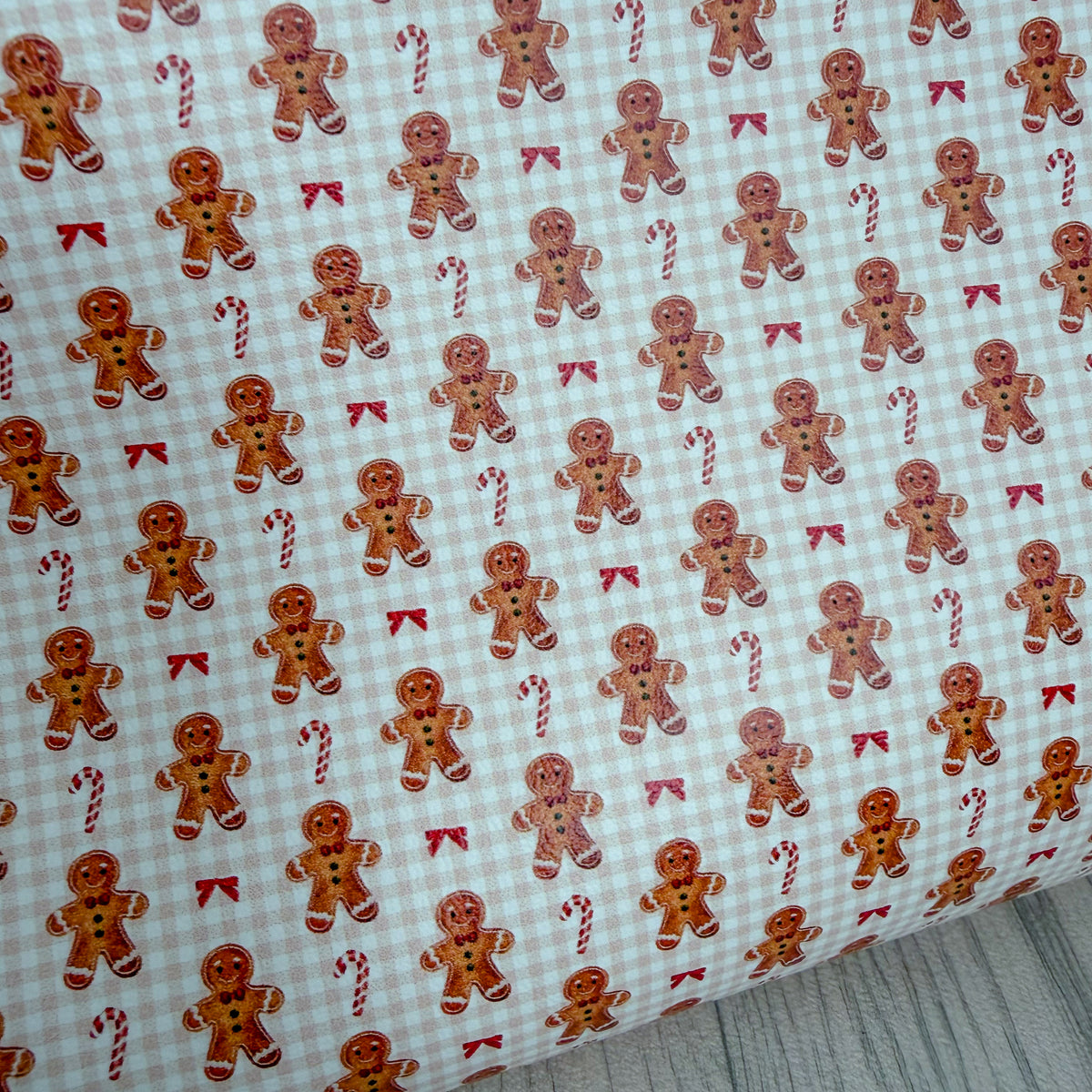 Gingham Gingerbread Men Faux Leather Sheet