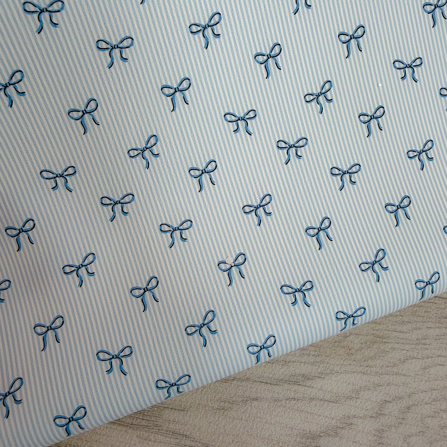 Blue Bows Stripes Leatherette