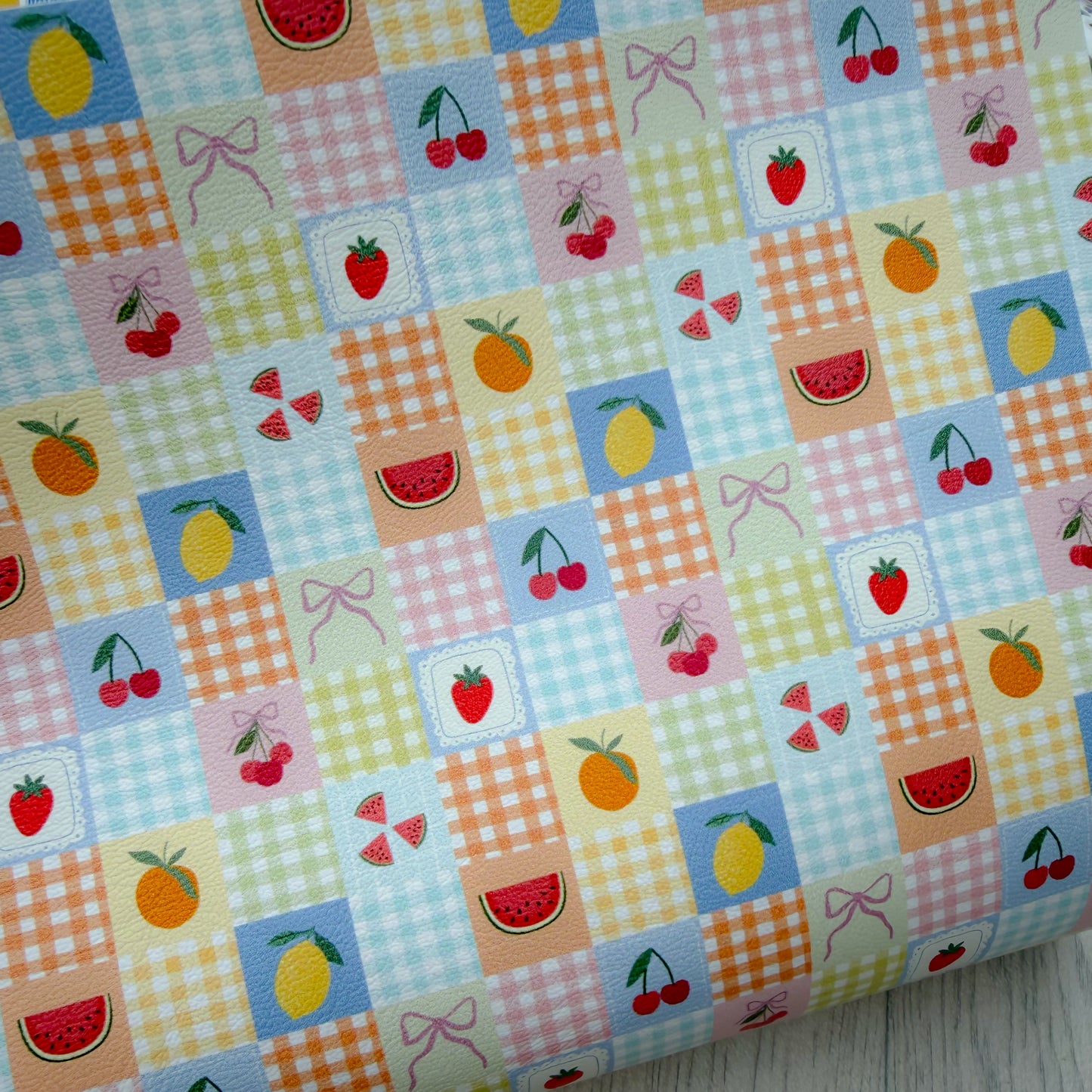 Fruit Gingham Patchwork Faux Leather Sheet