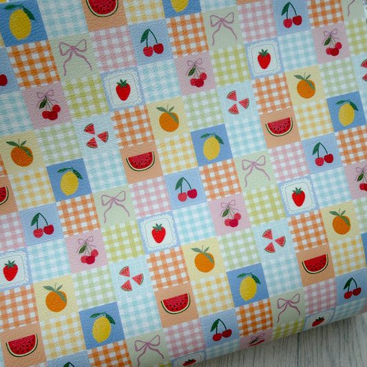 Fruit Gingham Patchwork Faux Leather Sheet