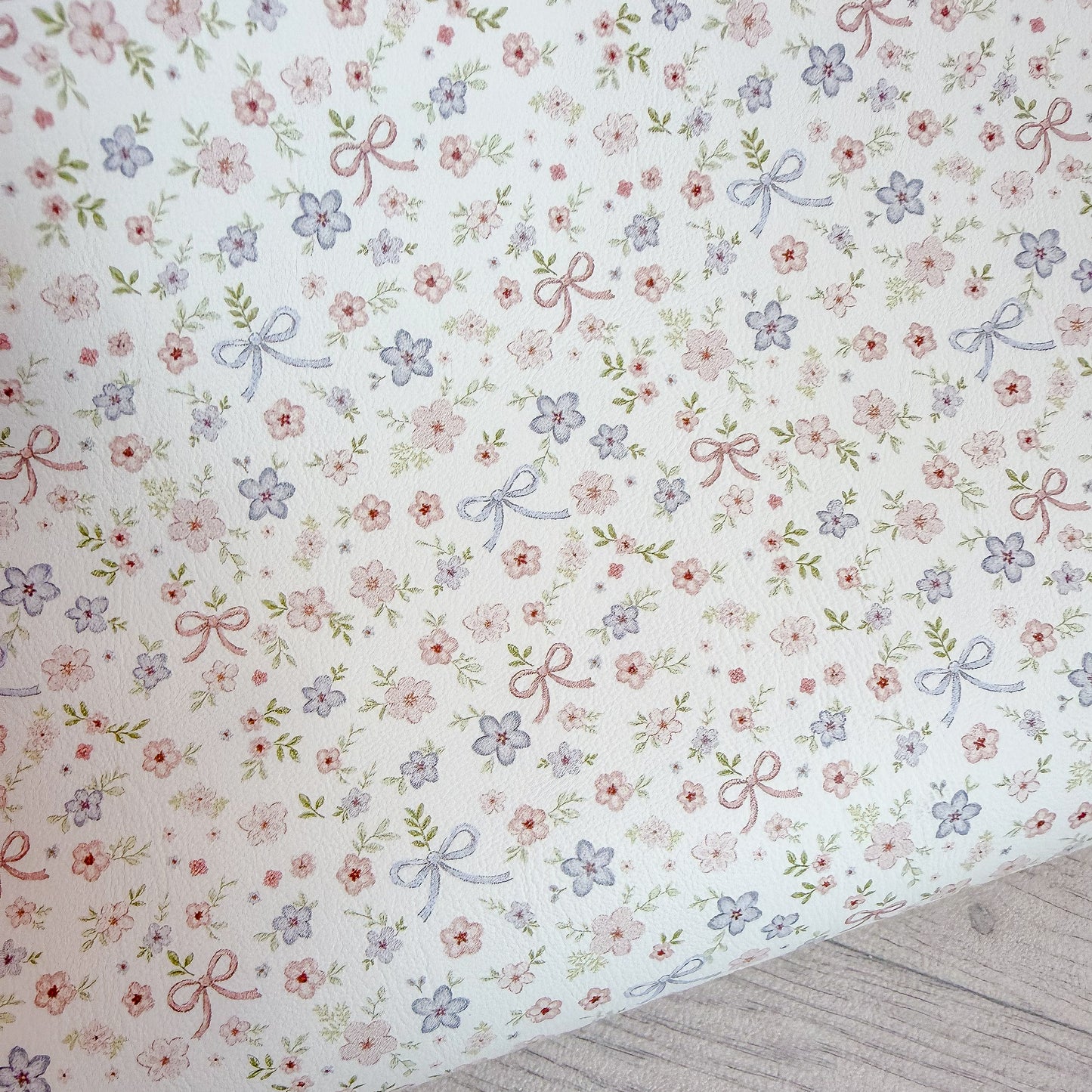 Pink & Blue Bow Blooms Faux Leather Sheet
