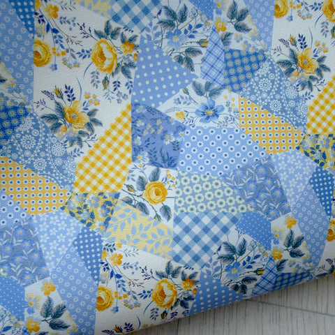 Blue & Yellow Patchwork Faux Leather