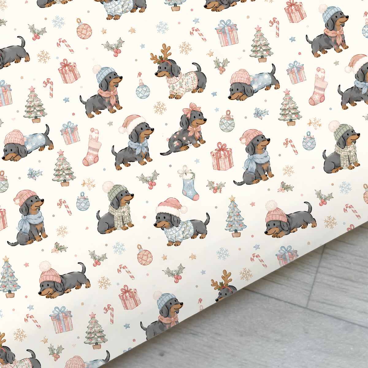 Pink Festive Dachshund Faux Leather Sheet