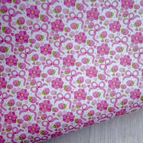 Coquette Bow Strawberries Faux Leather