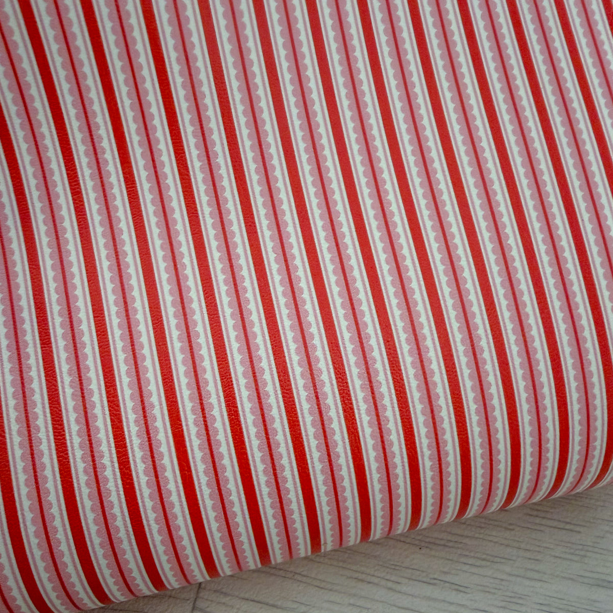Candy Cane scalloped Stripes Faux Leather Sheet