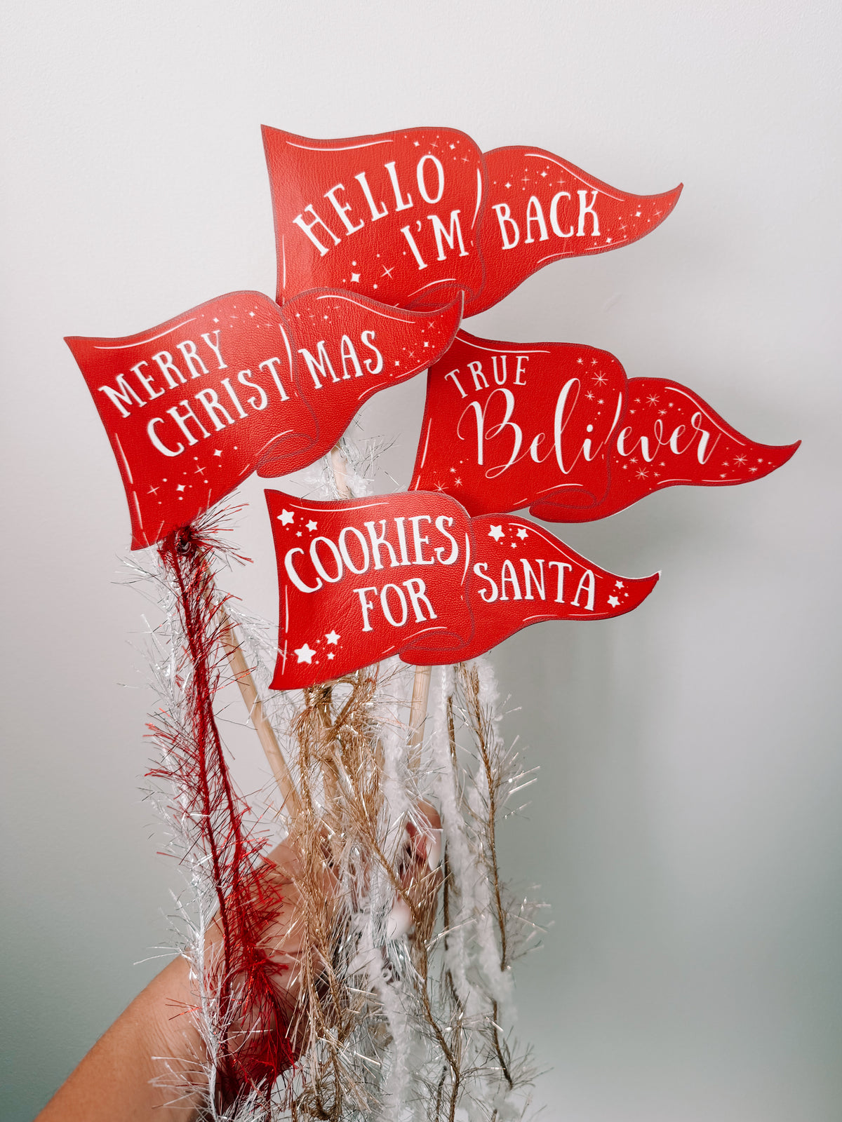 Red Christmas DIY Cut Out Flags Leatherette Sheet
