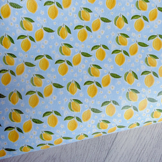 Blue Lemon Daisies Faux Leather Sheet