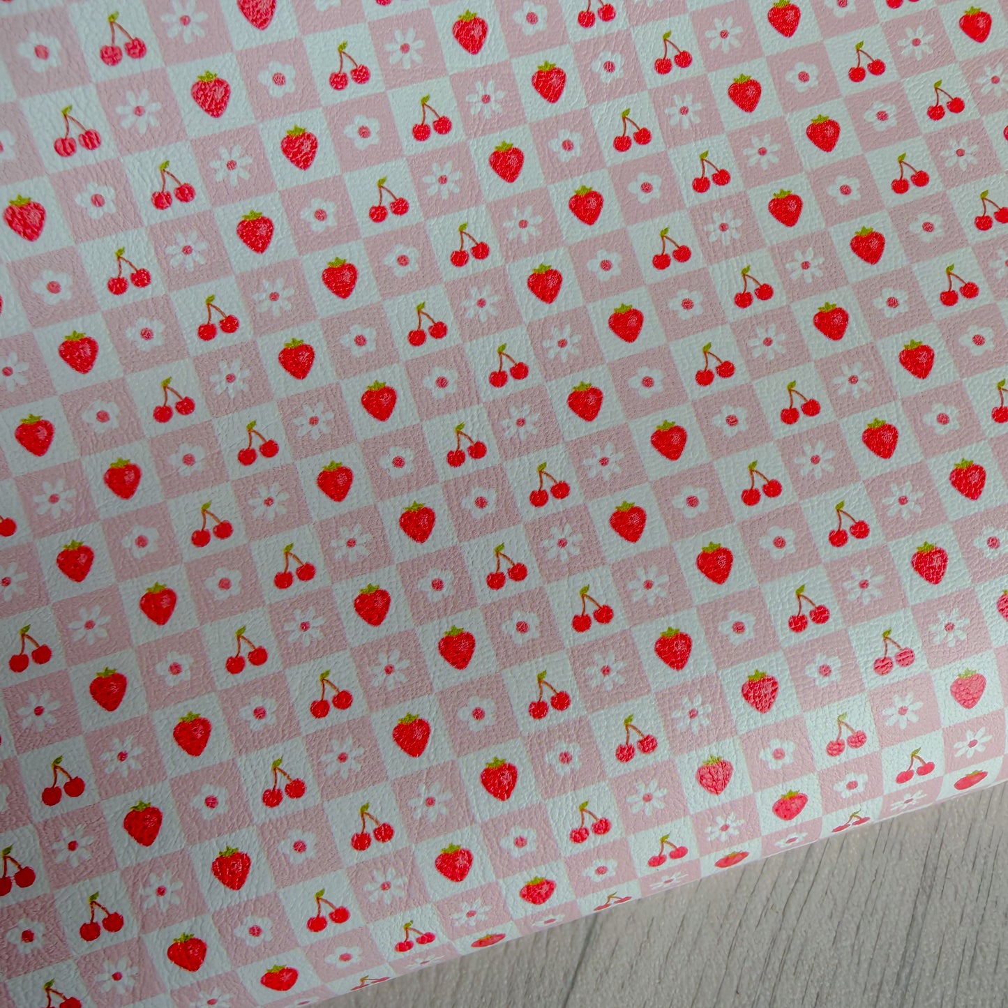 Strawberries Cherry Check Faux Leather Sheet