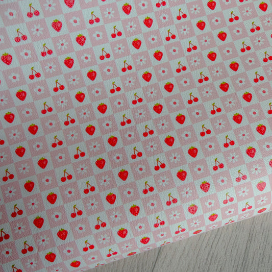 Strawberries Cherry Check Faux Leather Sheet