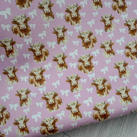 Bow Honey Highland Cow Print Leatherette