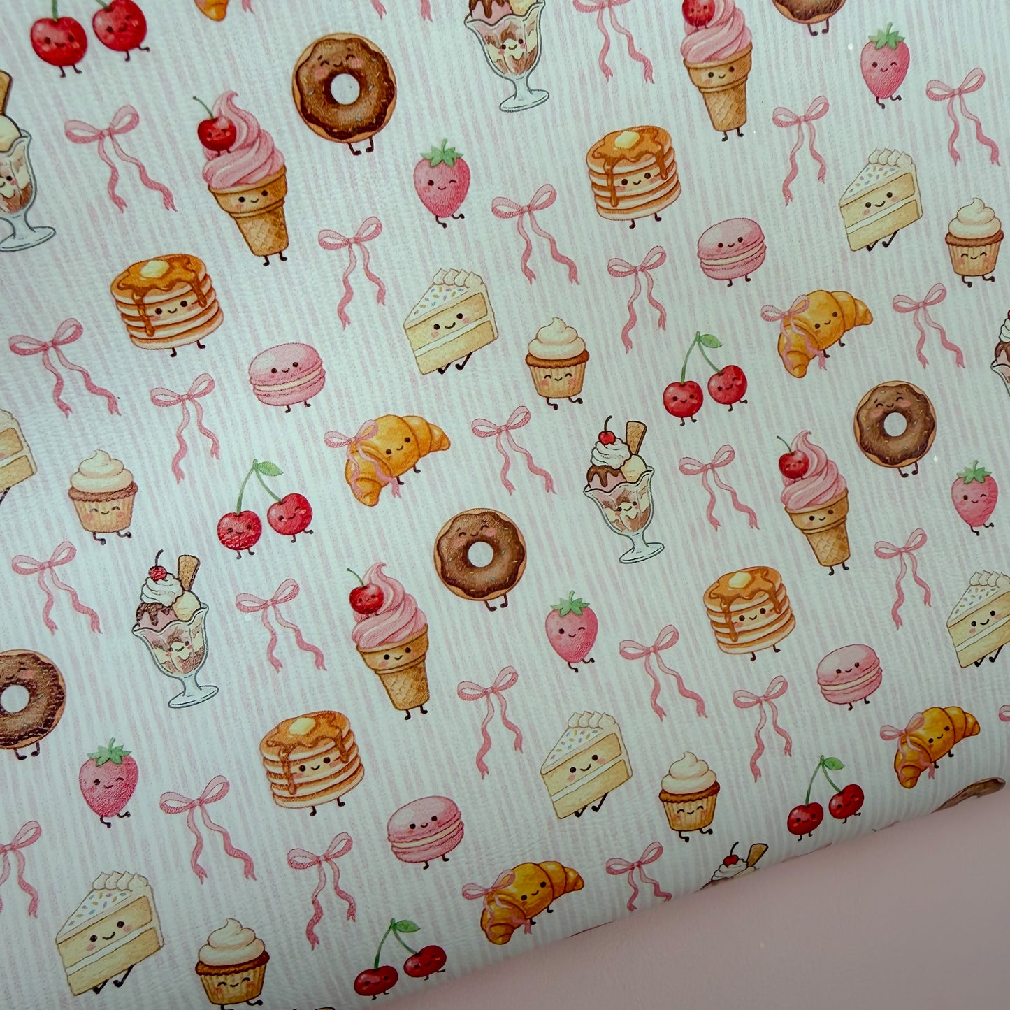 Darling Desserts Pink Stripes Faux Leather Sheet