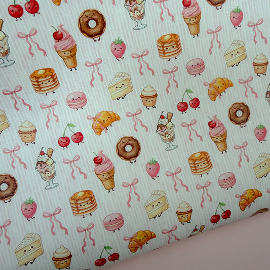 Darling Desserts Pink Stripes Faux Leather Sheet