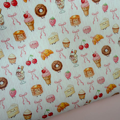 Darling Desserts Pink Stripes Faux Leather Sheet