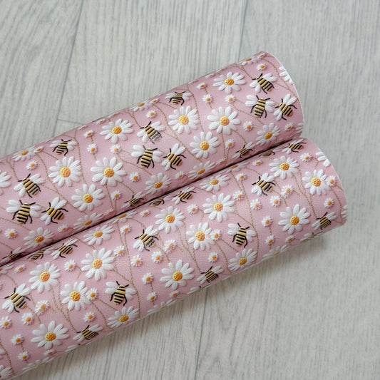 3D Bees & Daisy Flowers Leatherette