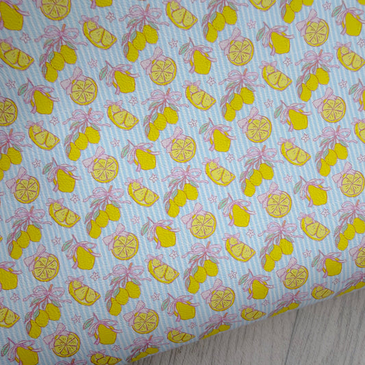 Pale Blue Lemon Bows Faux Leather Sheet