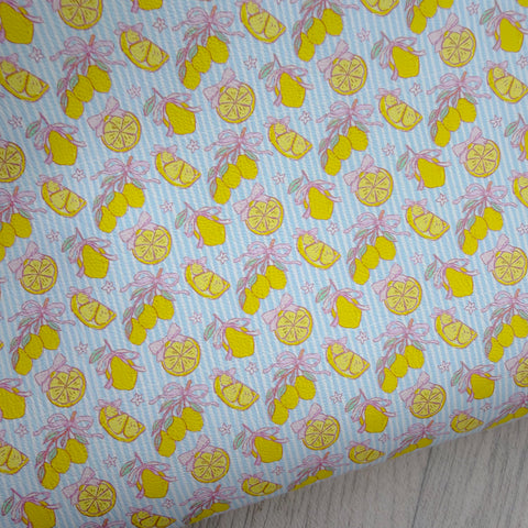 Pale Blue Lemon Bows Faux Leather Sheet
