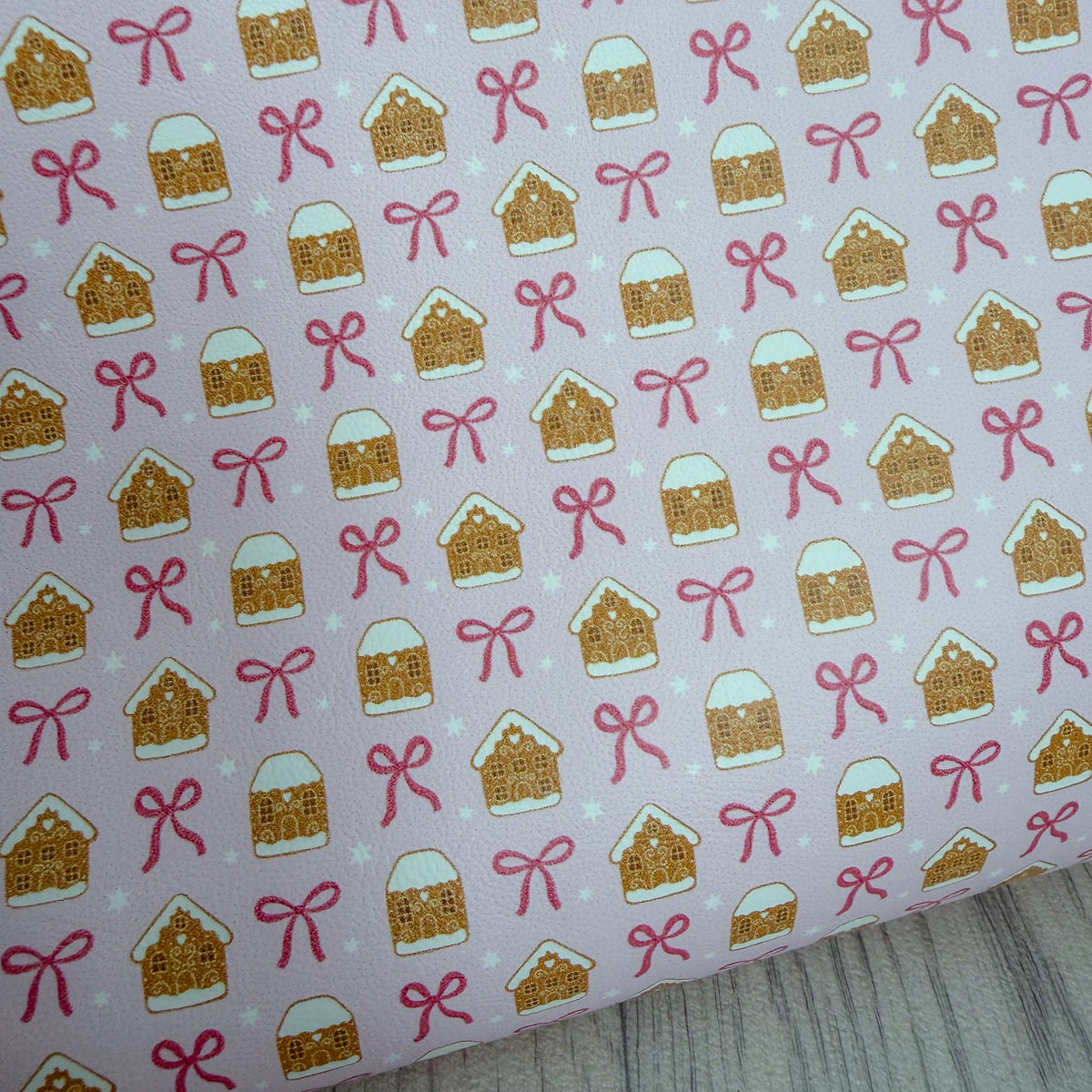 Sweet Bow Gingerbread Houses Faux Leather Sheet