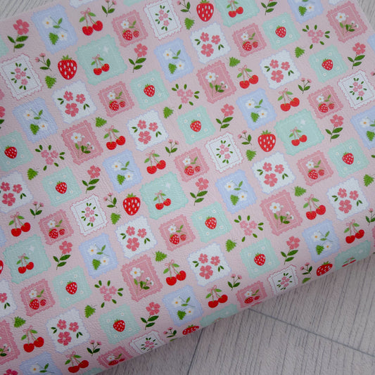 Strawberry Floral Patchwork Faux Leather Sheet