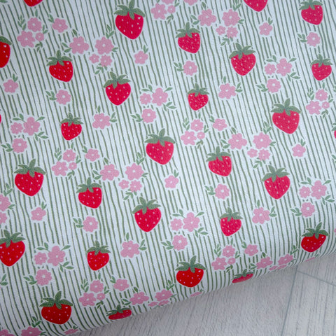 Strawberry Stripy Floral Green Faux Leather