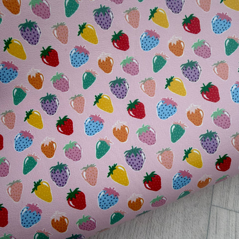 Rainbow Strawberries Faux Leather