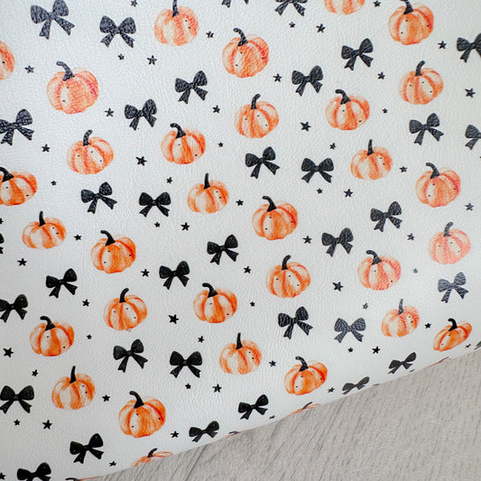 Pumpkins & Black Bows Faux Leather Sheet