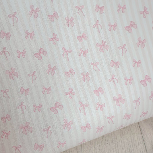 Pink Stripes & Bows Faux Leather Sheet