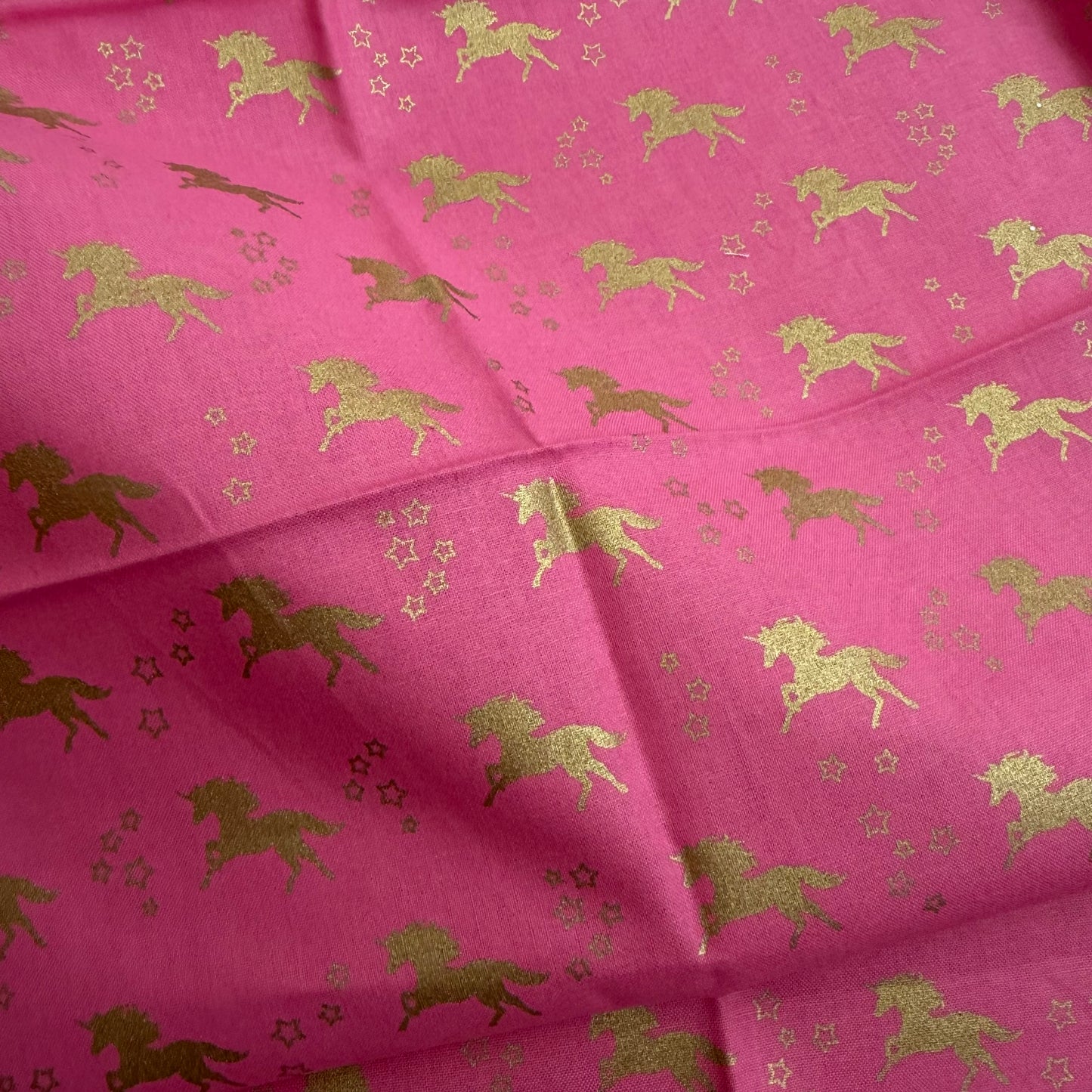 Fat Quarter Cotton Fabric Pink Gold Unicorn