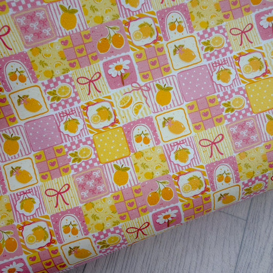 Pink Lemons Patchwork Faux Leather Sheet