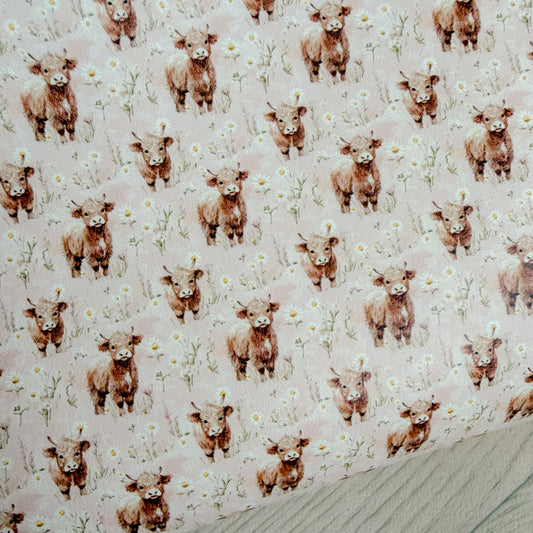 Pink Highland Cow Print Leatherette