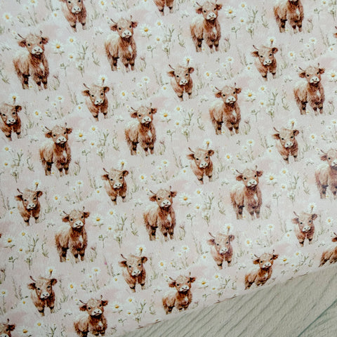 Pink Highland Cow Print Leatherette