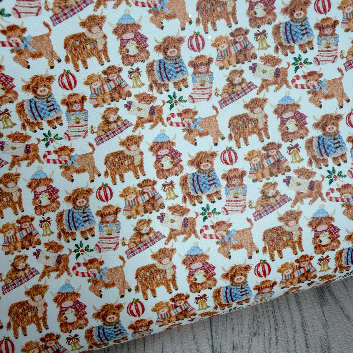 Festive Highland Cows Faux Leather Sheet