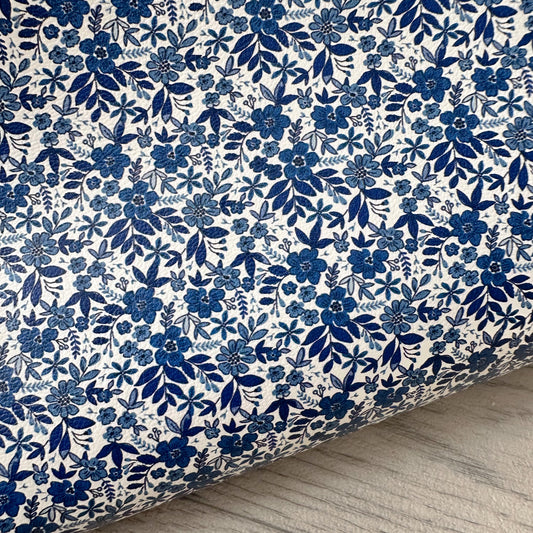 Ditsy Navy Autumn Floral Faux Leather Sheet