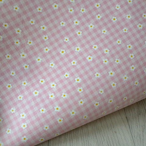 Pink Daisy Check Leatherette
