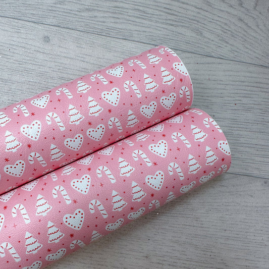 Pink & White Festive Icons Leatherette