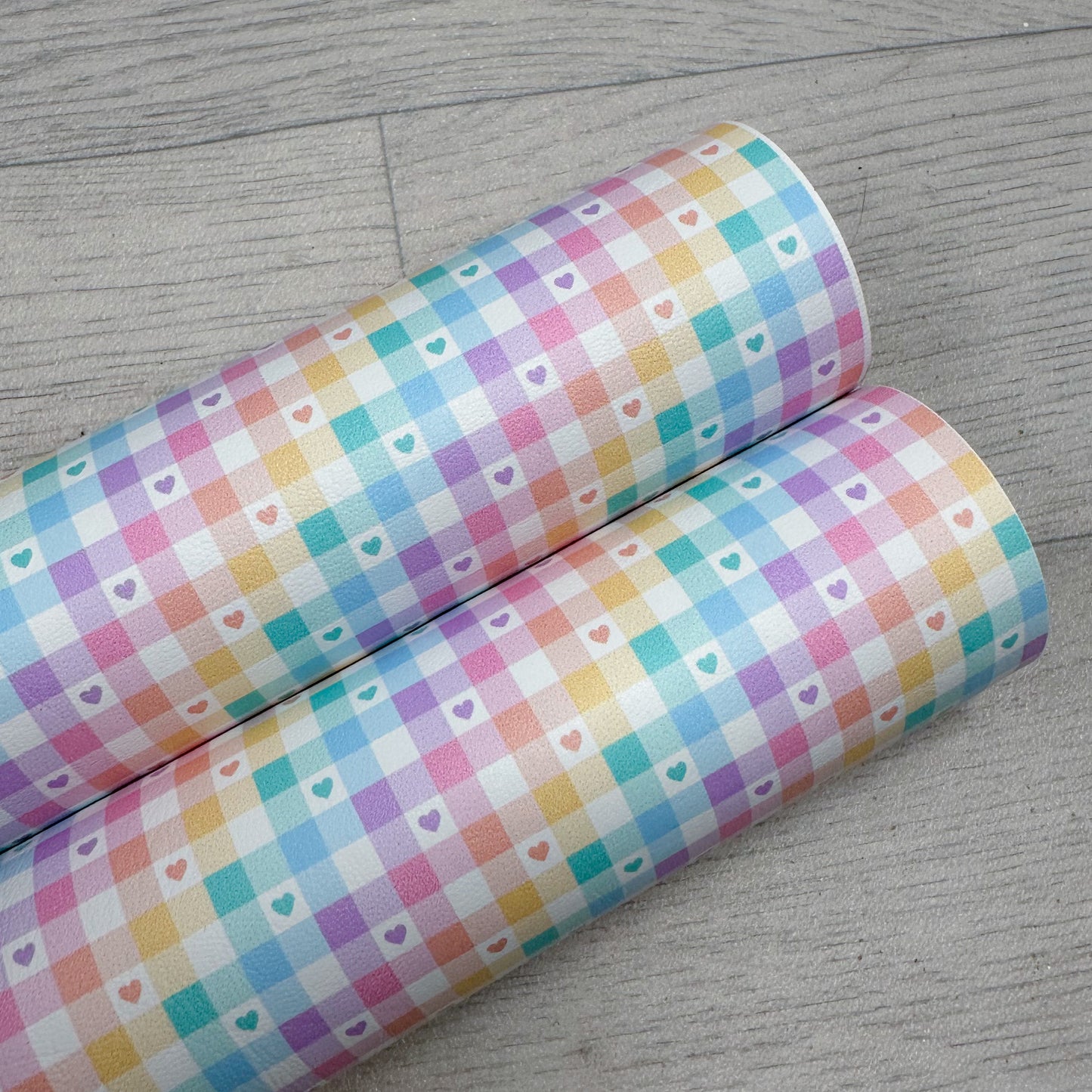 Rainbow Checked Hearts Leatherette