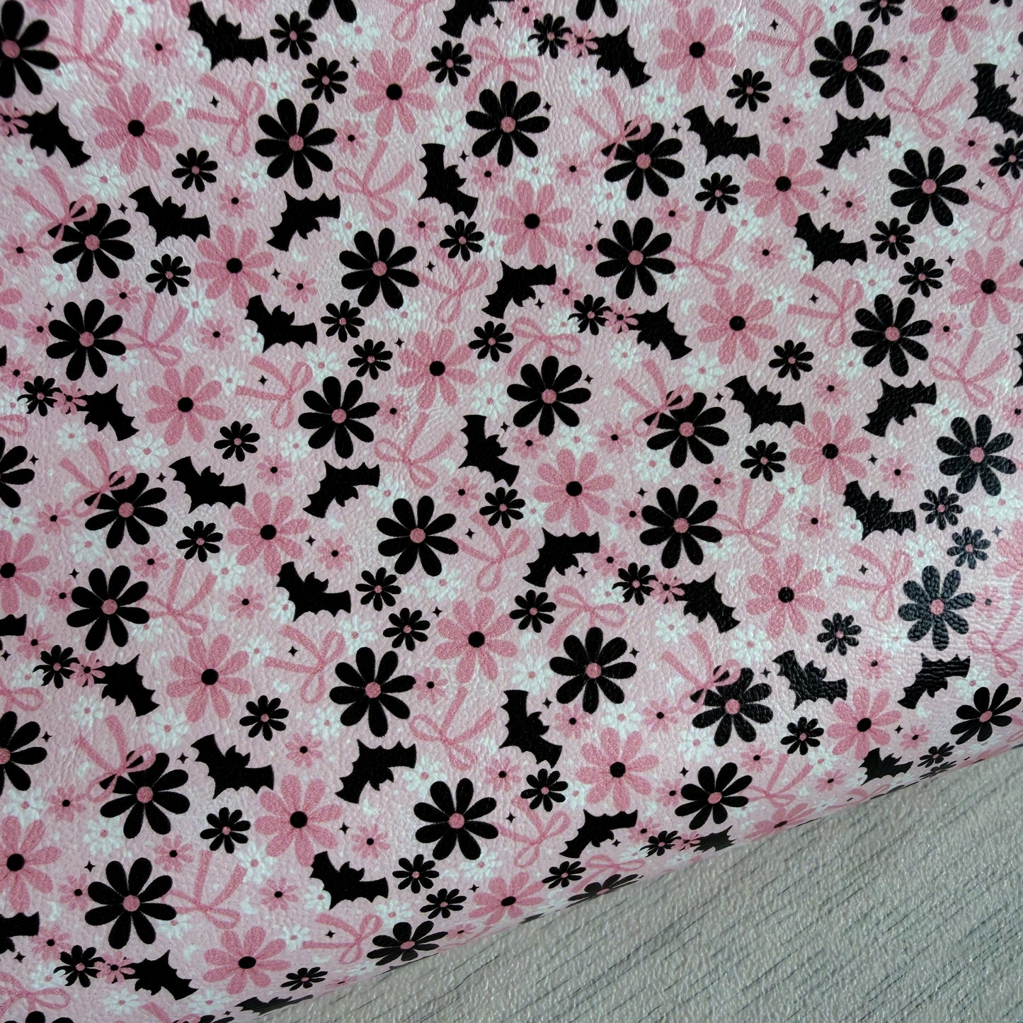 Pink Floral Bats Faux Leather Sheet